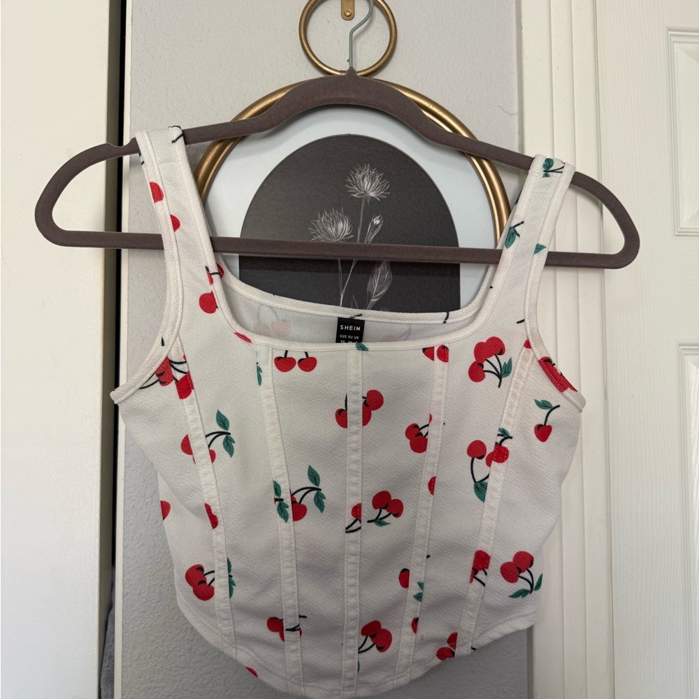 SHEIN White Top with Cherry Design